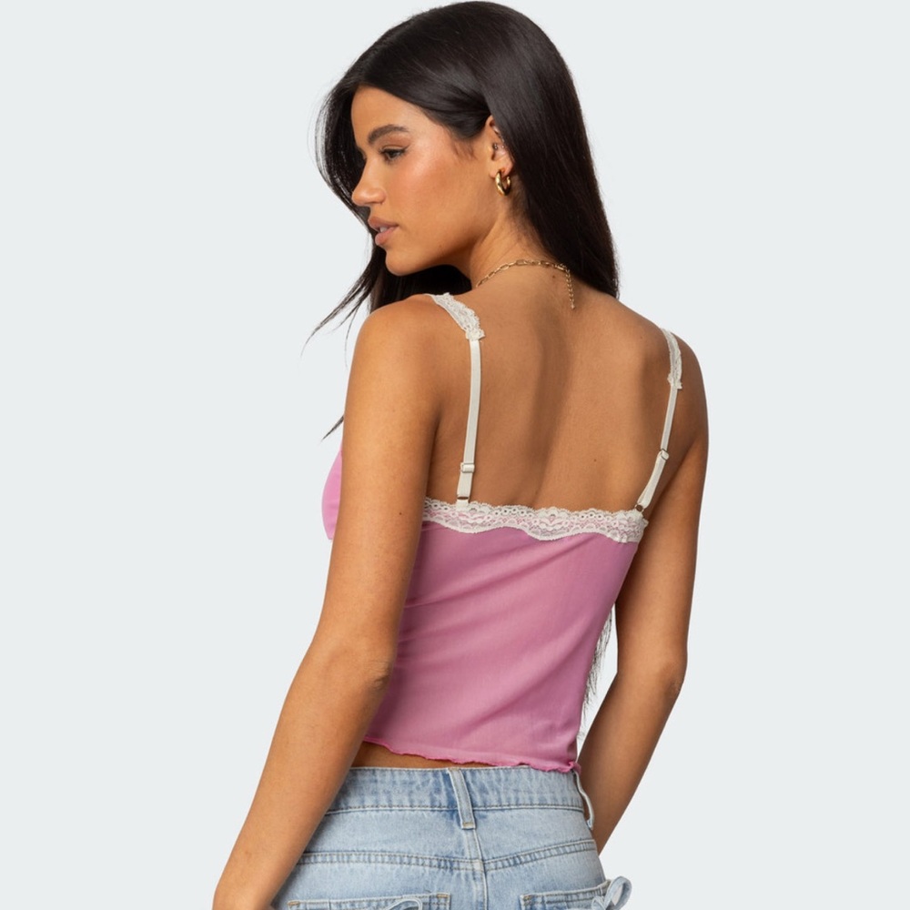 Pink Lace Trim Camisole Top - Picture 3 of 5